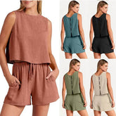 Womens Summer Set with Stylish Sleeveless Tops and Drawstring Shorts Fashion - Himpall